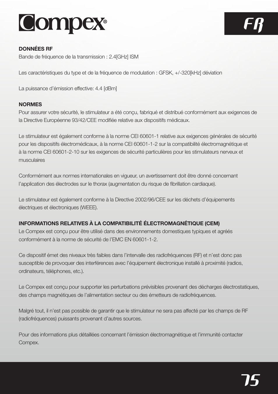 75 fr | Compex SP8.0 User Manual | Page 77 / 362