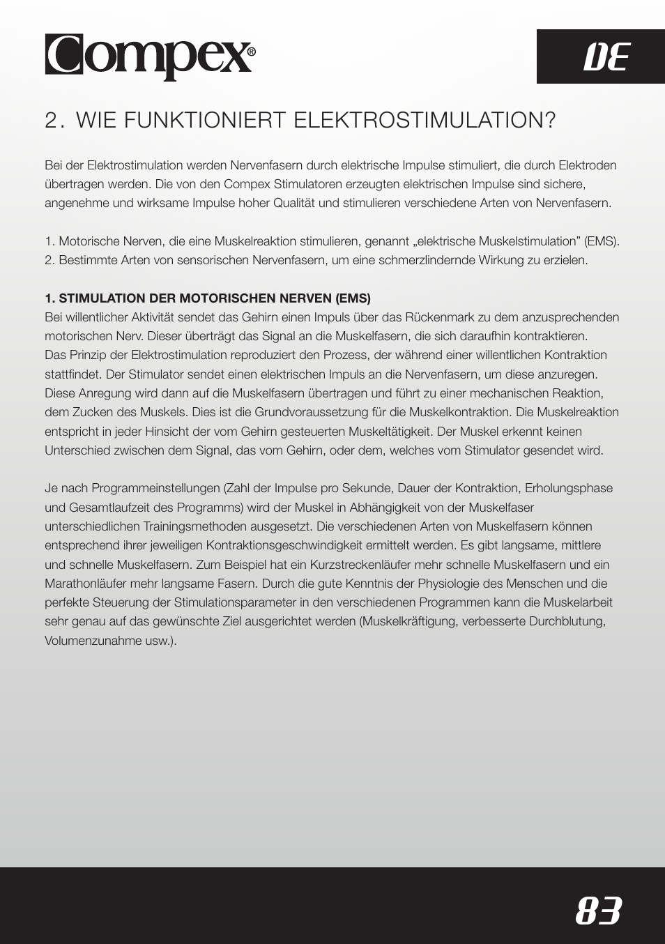 83 de | Compex SP8.0 User Manual | Page 85 / 362