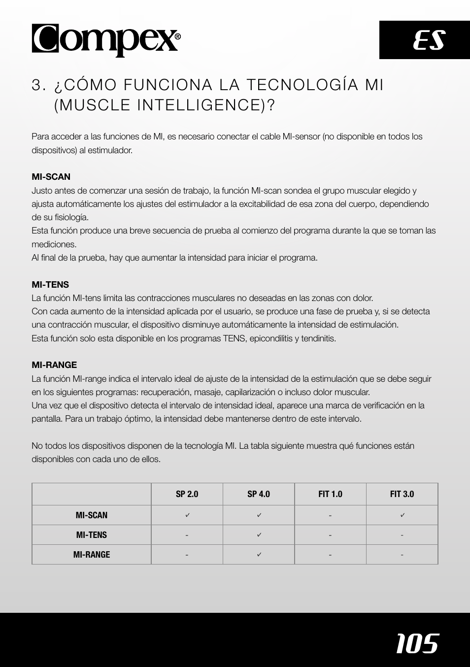 105 es | Compex SP4.0 User Manual | Page 107 / 226