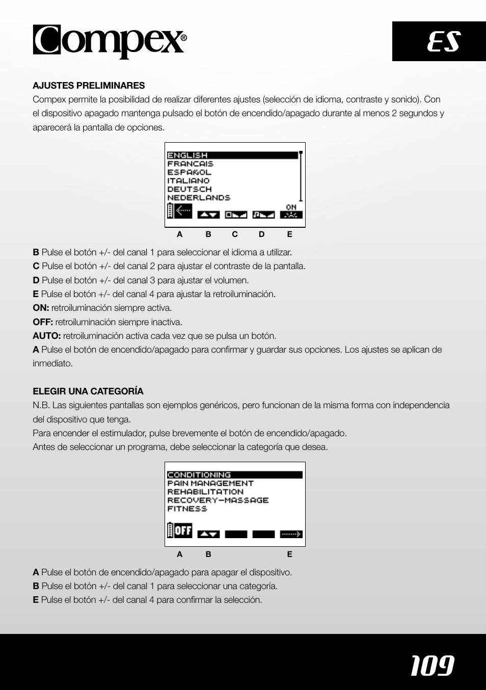 109 es | Compex SP4.0 User Manual | Page 111 / 226