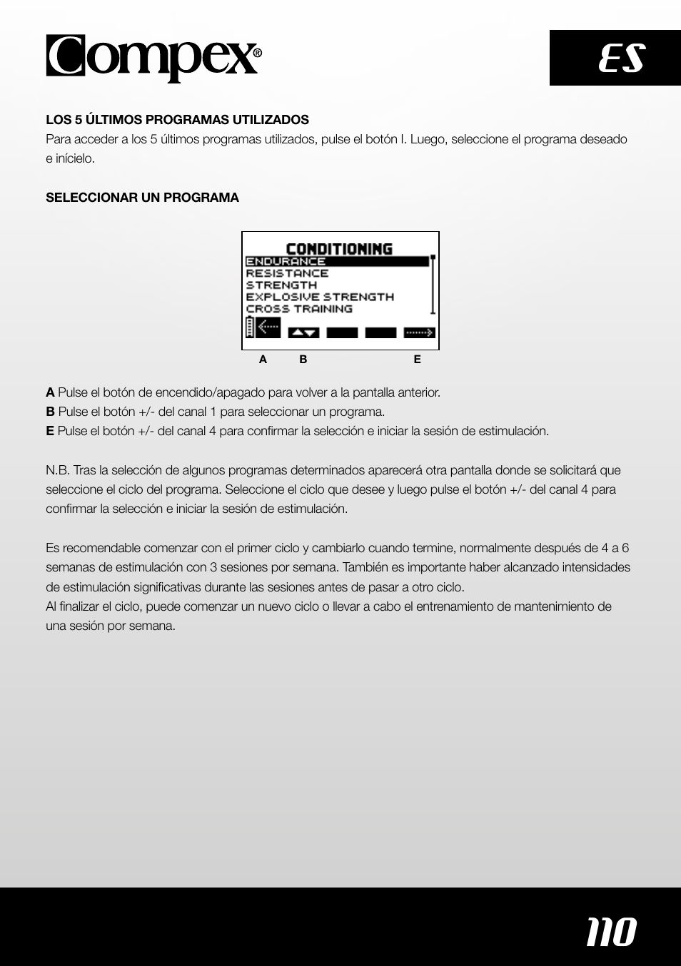 110 es | Compex SP4.0 User Manual | Page 112 / 226