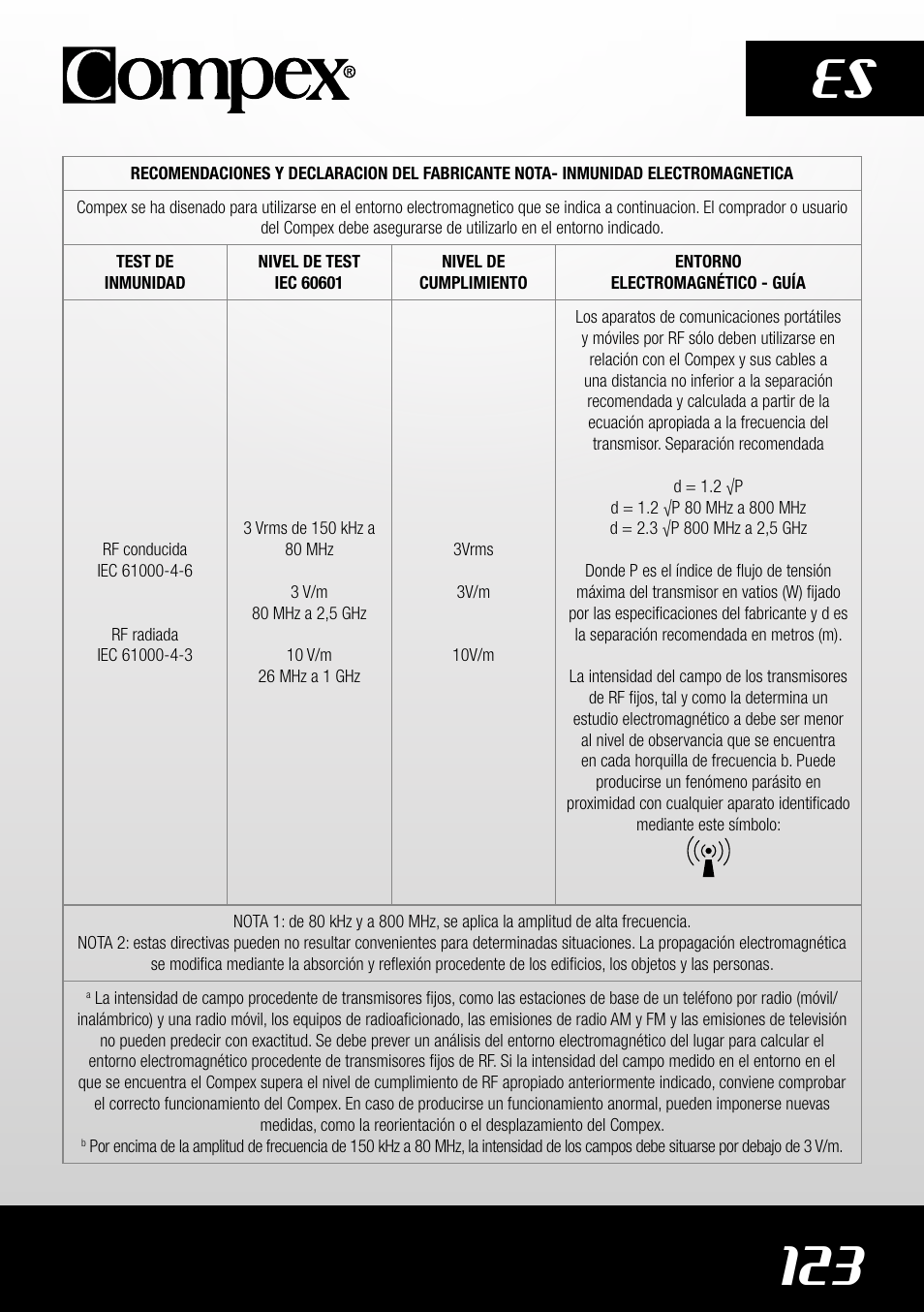 123 es | Compex SP4.0 User Manual | Page 125 / 226