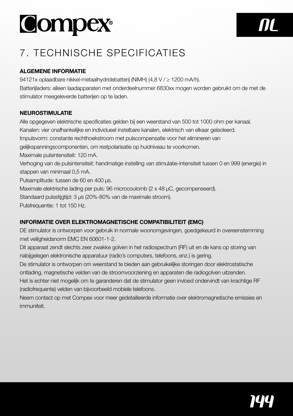 144 nl | Compex SP4.0 User Manual | Page 146 / 226