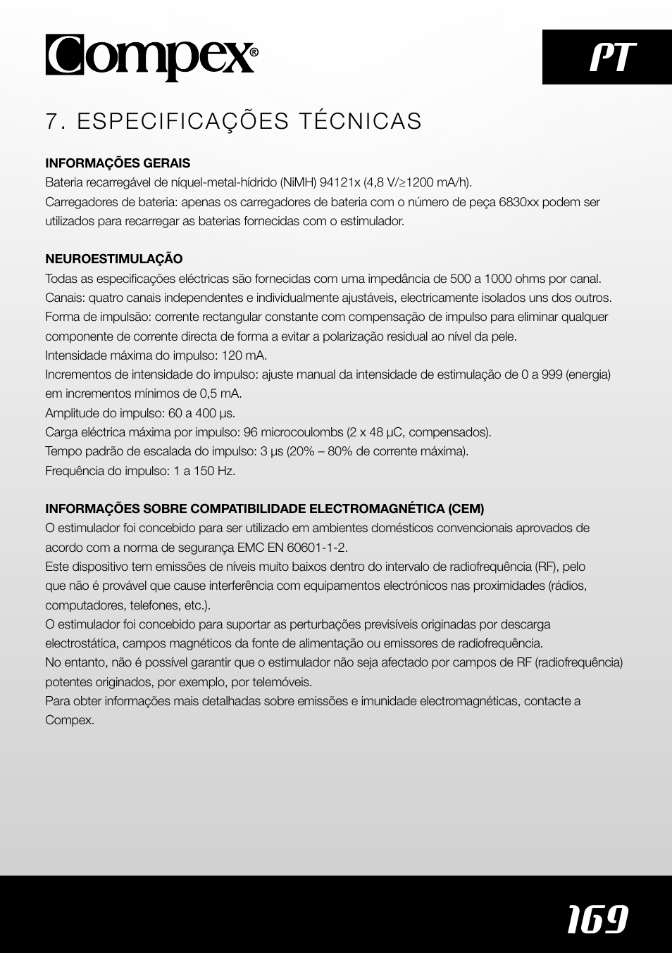 169 pt | Compex SP4.0 User Manual | Page 171 / 226