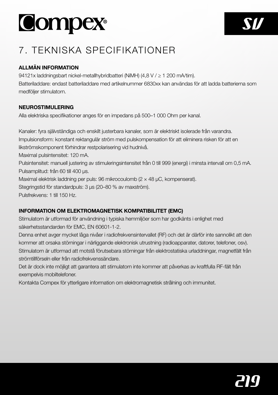 219 sv | Compex SP4.0 User Manual | Page 221 / 226