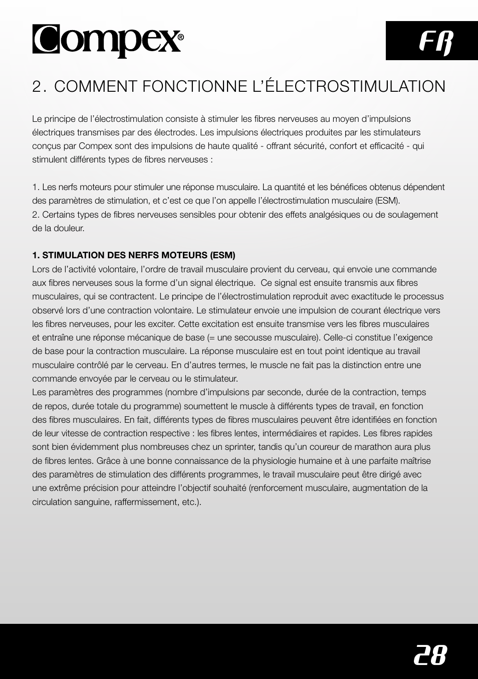 28 fr | Compex SP4.0 User Manual | Page 30 / 226