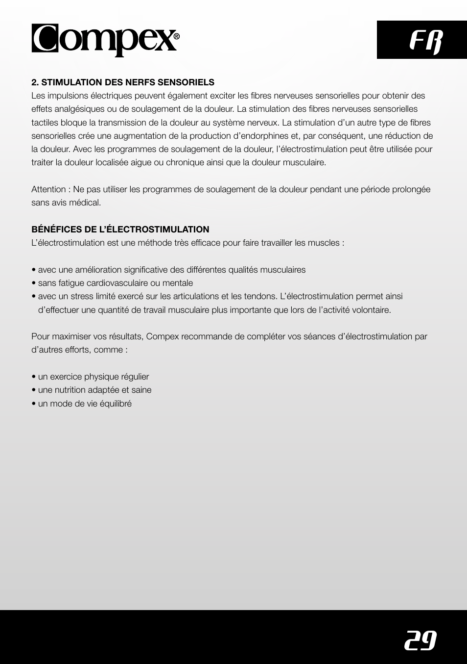 29 fr | Compex SP4.0 User Manual | Page 31 / 226
