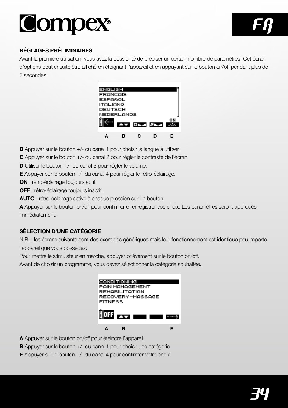 34 fr | Compex SP4.0 User Manual | Page 36 / 226