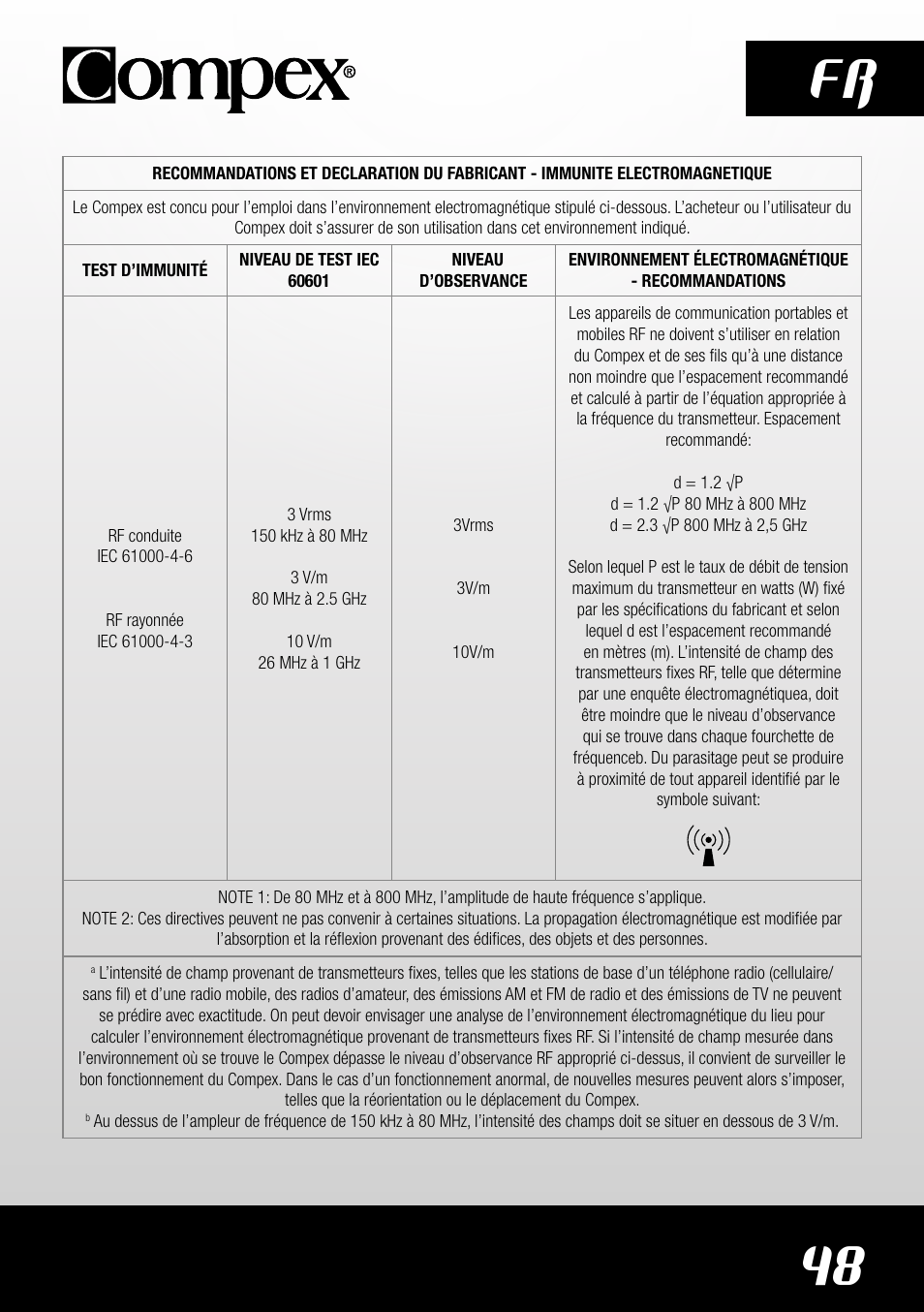 48 fr | Compex SP4.0 User Manual | Page 50 / 226
