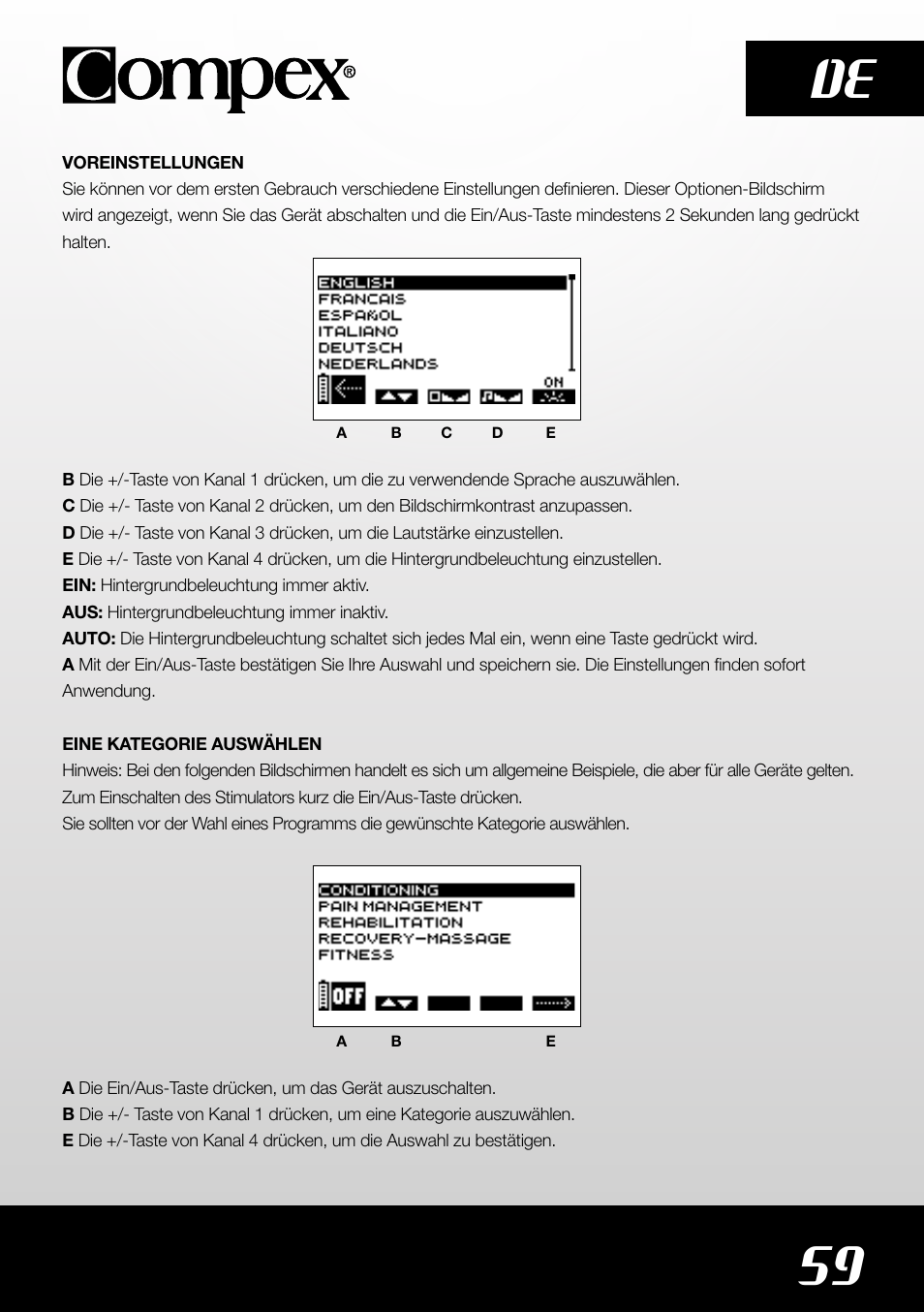 59 de | Compex SP4.0 User Manual | Page 61 / 226