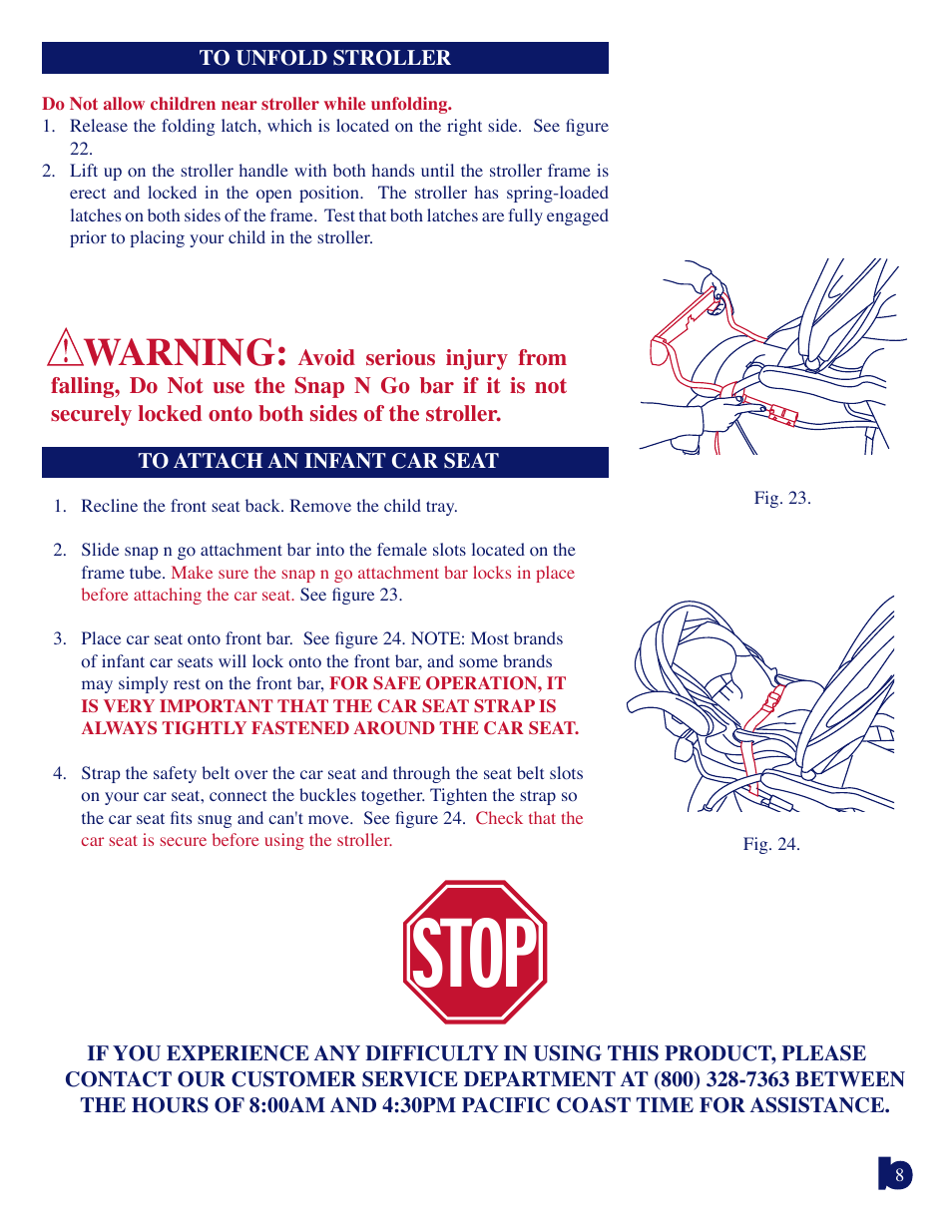 Stop, Warning | Baby Trend Sit N Stand Plus 7581 User Manual | Page 8 / 8