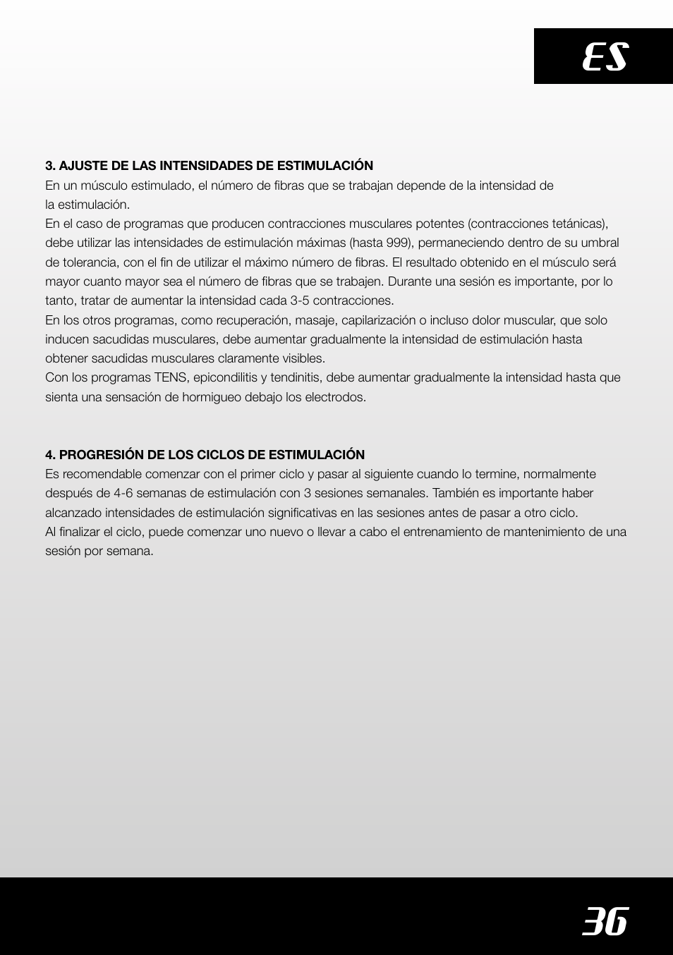 36 es | Compex SP4.0 User Manual | Page 37 / 76