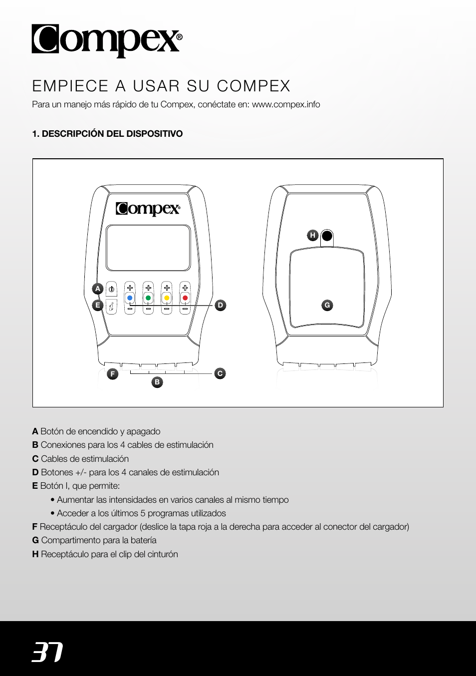 Empiece a usar su compex | Compex SP4.0 User Manual | Page 38 / 76