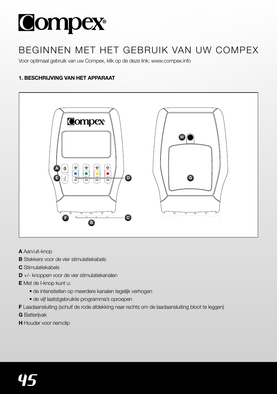 Beginnen met het gebruik van uw compex | Compex SP4.0 User Manual | Page 46 / 76