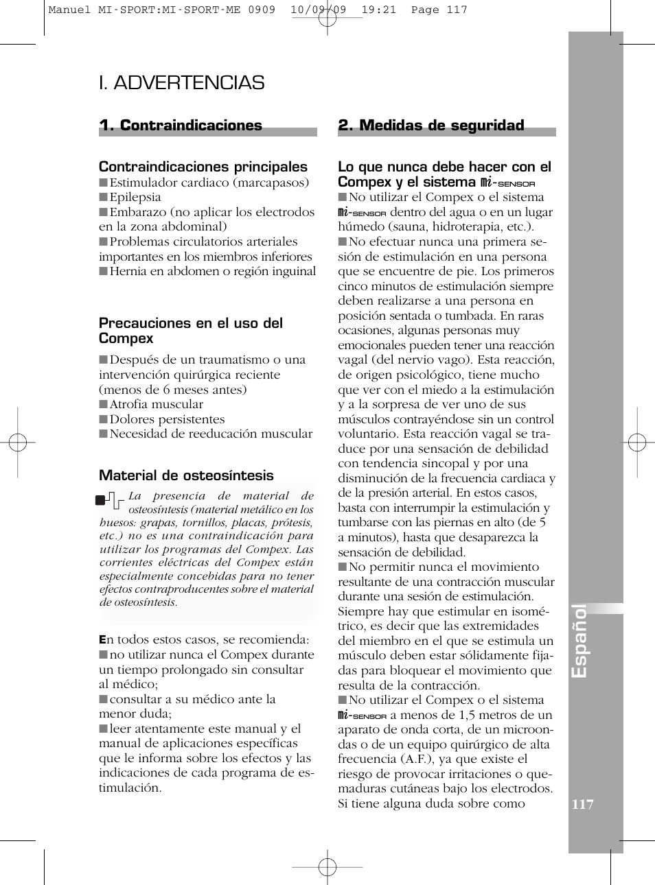 I. advertencias | Compex mi-Sport User Manual | Page 117 / 176