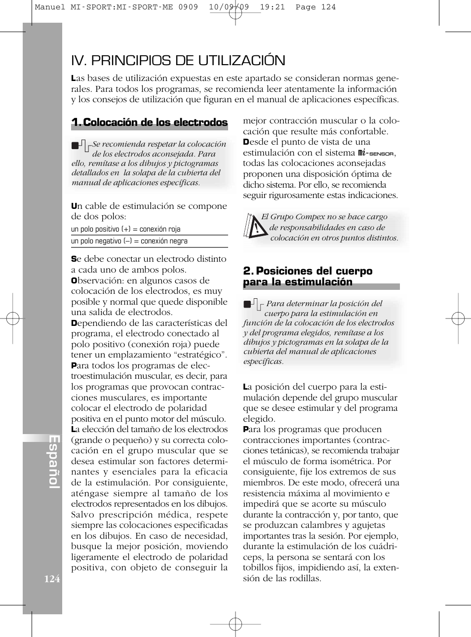 Iv. principios de utilización | Compex mi-Sport User Manual | Page 124 / 176