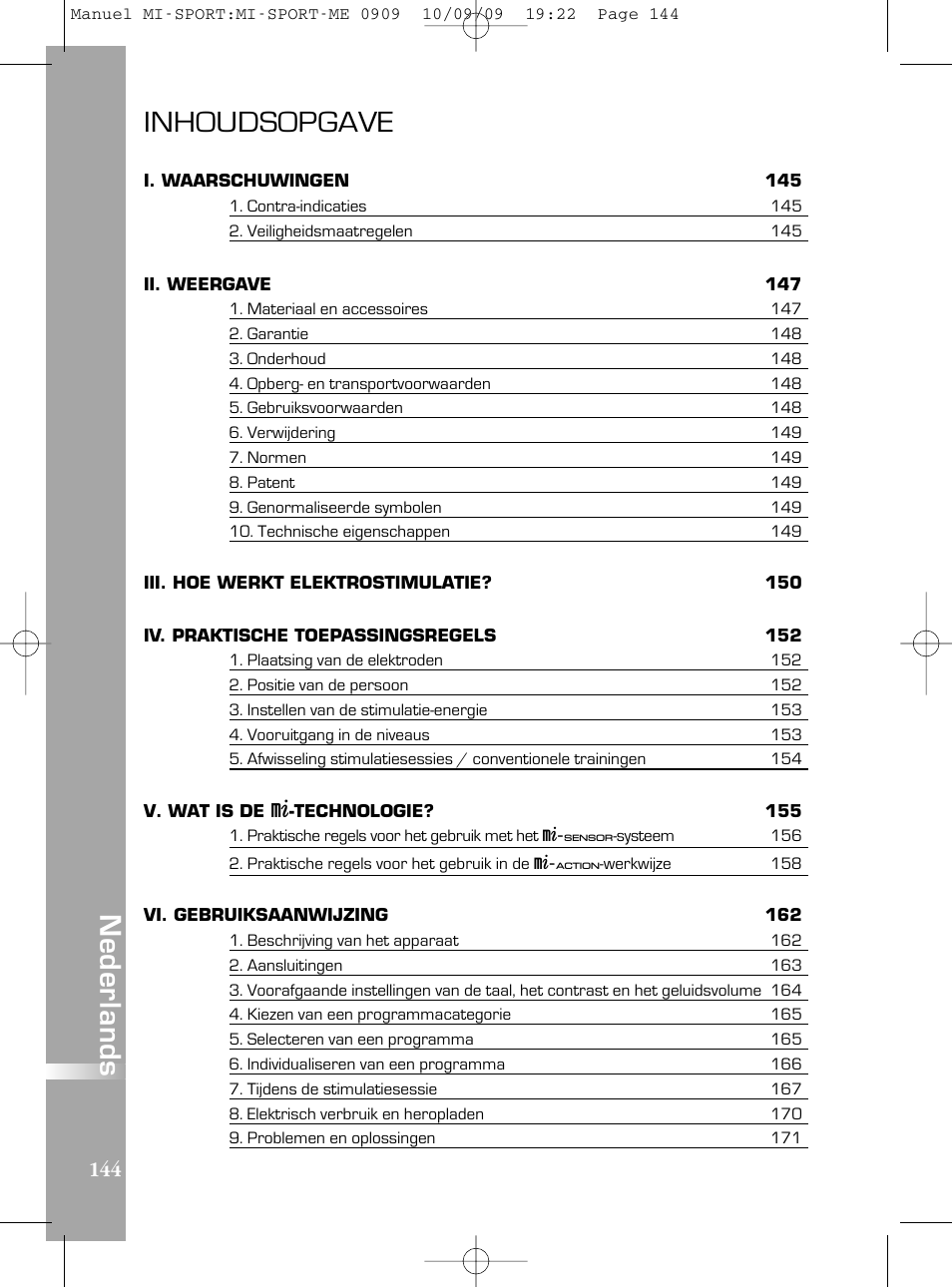 Inhoudsopgave | Compex mi-Sport User Manual | Page 144 / 176