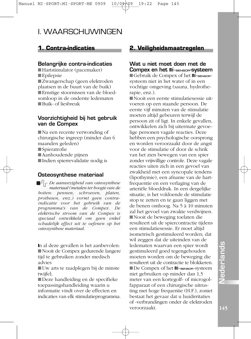 I. waarschuwingen | Compex mi-Sport User Manual | Page 145 / 176