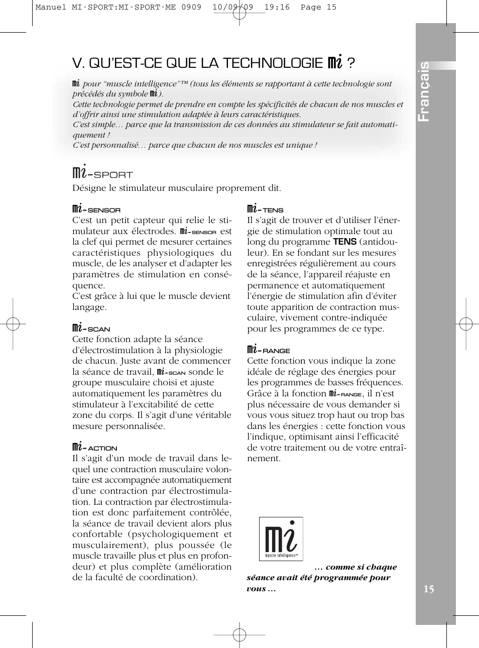 Personnalisation d’un programme, V. qu’est-ce que la technologie | Compex mi-Sport User Manual | Page 15 / 176