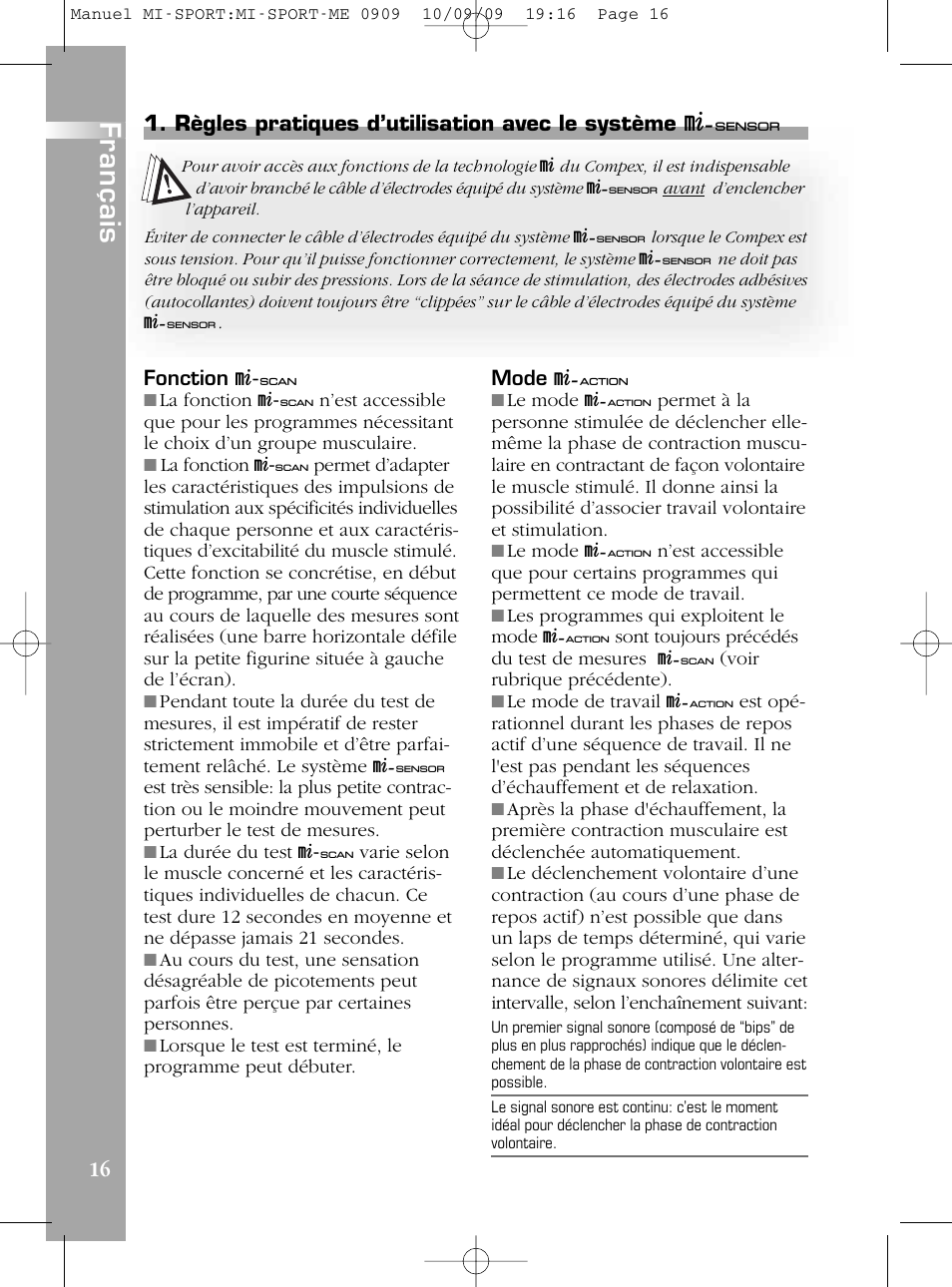 Pendant la séance de stimulation, Consommation électrique et recharge, Problèmes et sloutions | Compex mi-Sport User Manual | Page 16 / 176