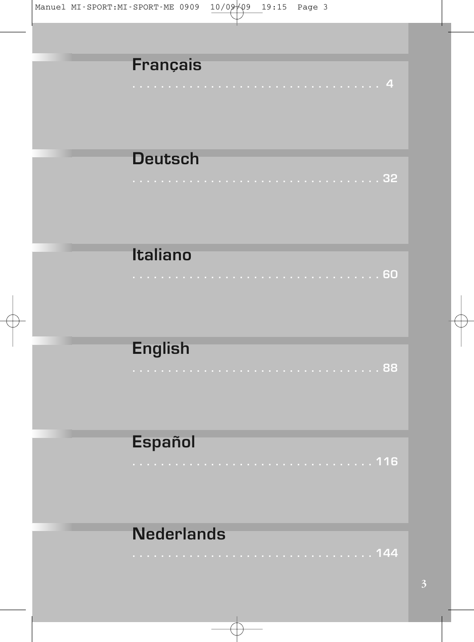 Français, Deutsch, Italiano | English, Español, Nederlands | Compex mi-Sport User Manual | Page 3 / 176