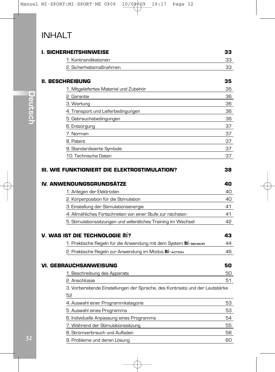 Inhalt, De u ts c h | Compex mi-Sport User Manual | Page 32 / 176