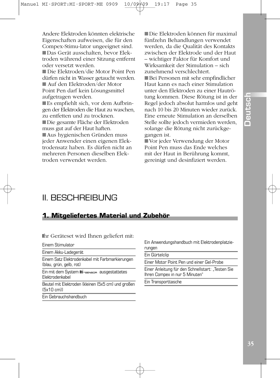 Ii. beschreibung, De u ts c h | Compex mi-Sport User Manual | Page 35 / 176