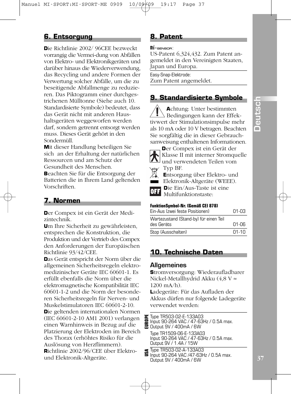 De u ts c h | Compex mi-Sport User Manual | Page 37 / 176