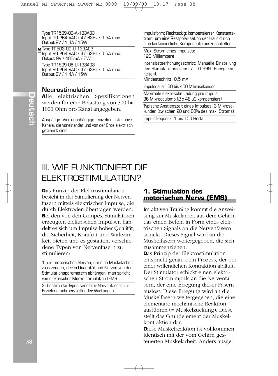 Iii. wie funktioniert die elektrostimulation, De u ts c h | Compex mi-Sport User Manual | Page 38 / 176