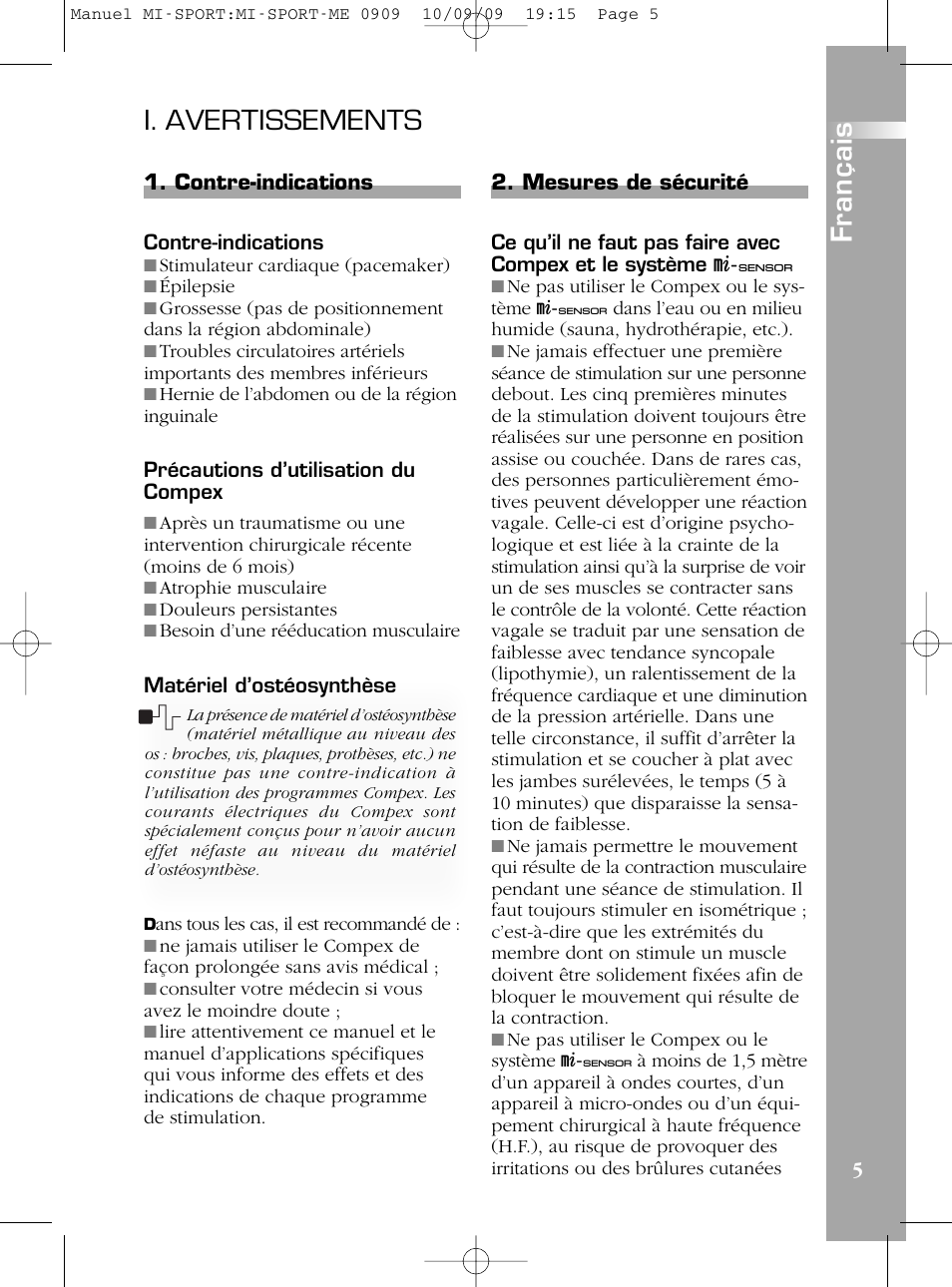 I. avertissements | Compex mi-Sport User Manual | Page 5 / 176