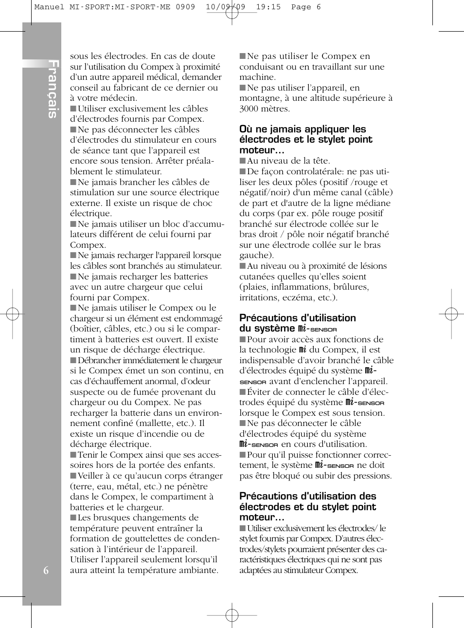 I. avertissement, I. sicherheitshinweis, I. avvertenz | I. warning, I. advertencia, I. waarschuwinge, I. avertissements | Compex mi-Sport User Manual | Page 6 / 176