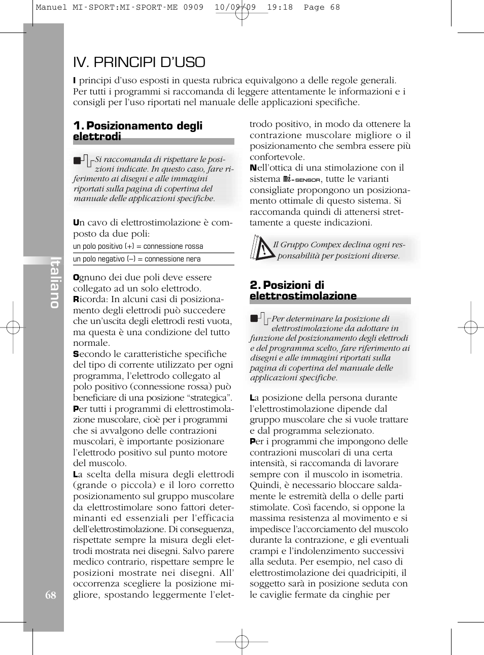 Iv. principi d’uso, It a lia n o | Compex mi-Sport User Manual | Page 68 / 176