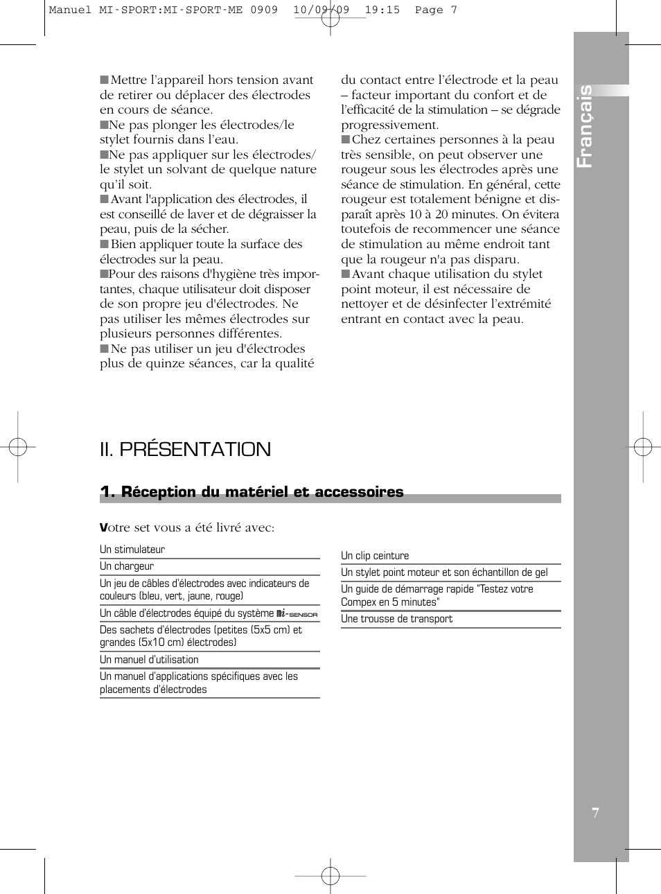 Ii. présentation | Compex mi-Sport User Manual | Page 7 / 176