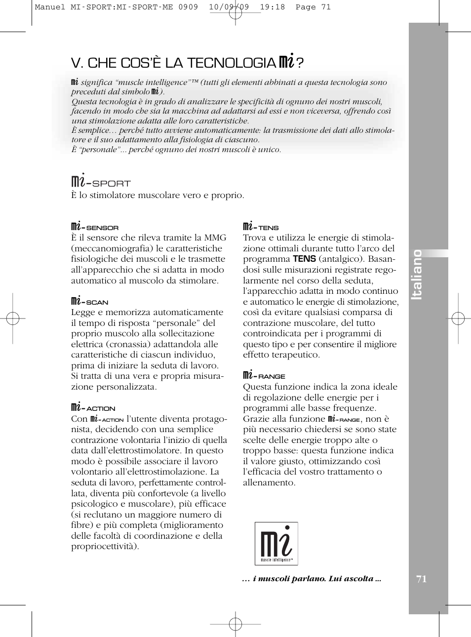 V. che cos’è la tecnologia, It a li a n o | Compex mi-Sport User Manual | Page 71 / 176