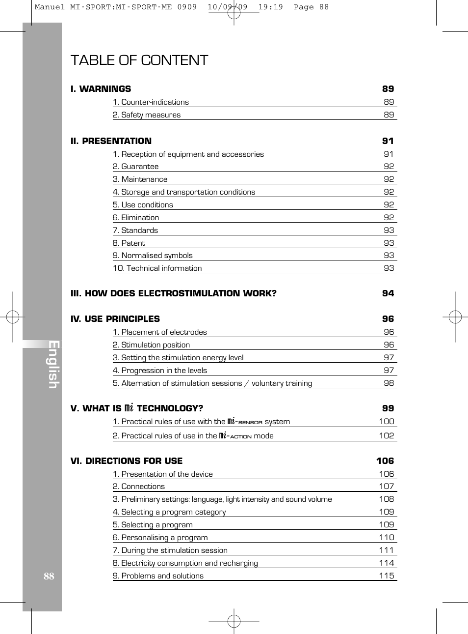 Table of content, En g lis h | Compex mi-Sport User Manual | Page 88 / 176