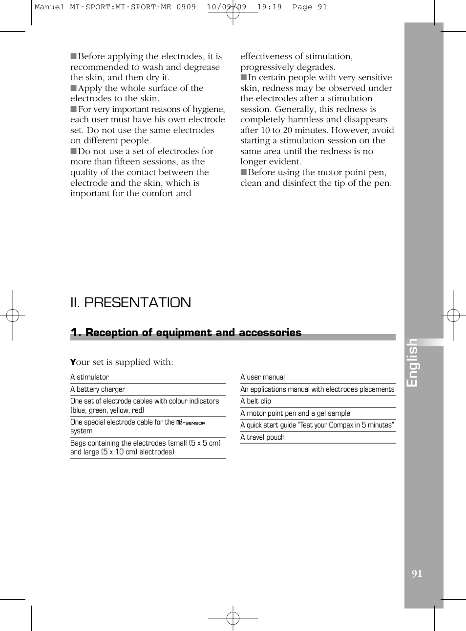 Ii. presentation, En g li s h | Compex mi-Sport User Manual | Page 91 / 176