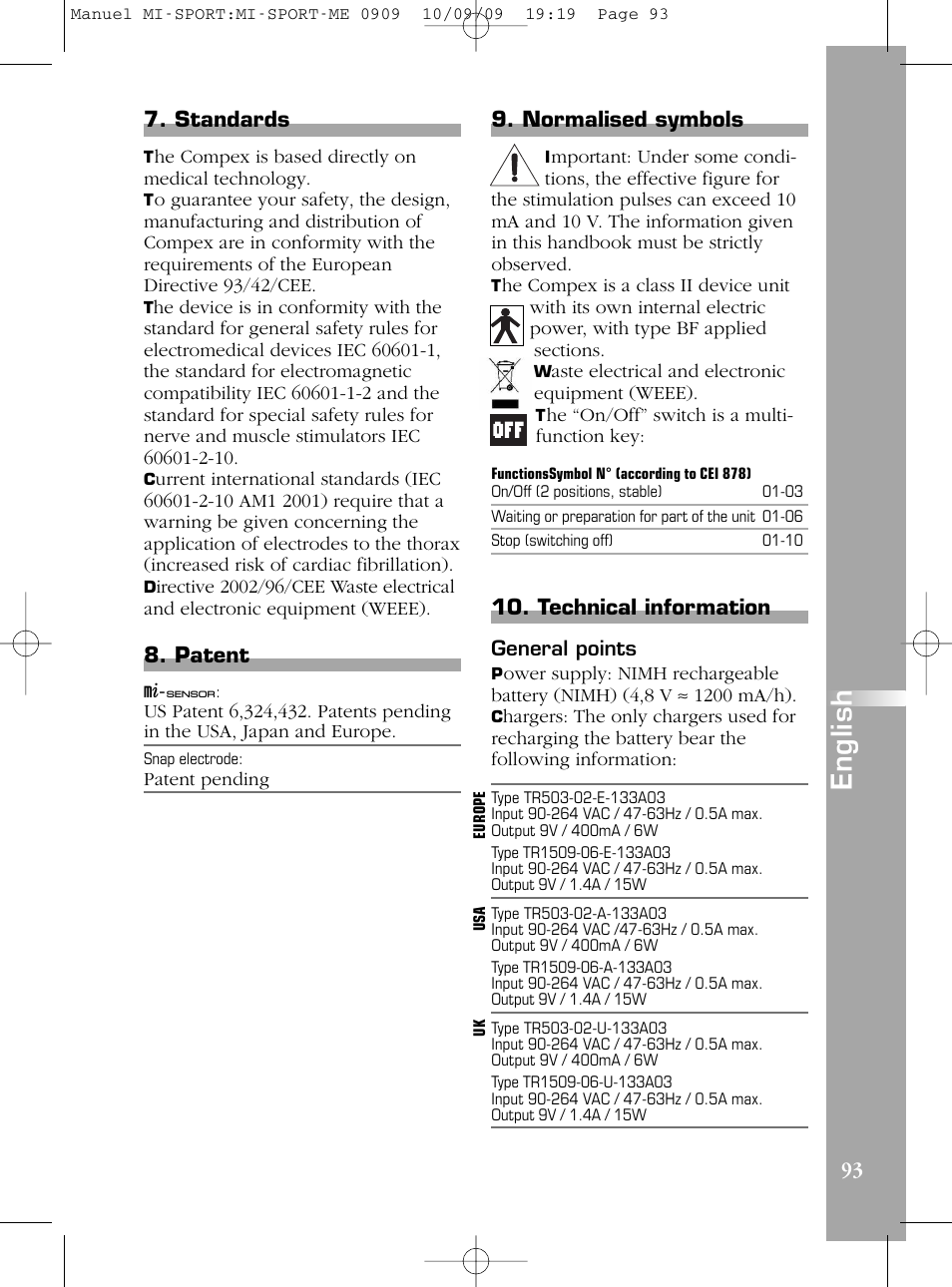 En g li s h | Compex mi-Sport User Manual | Page 93 / 176