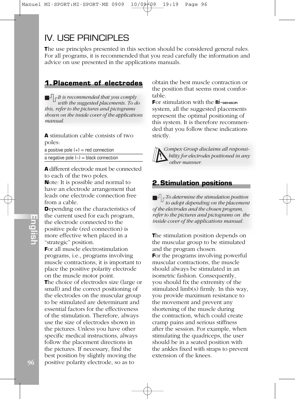 Iv. use principles, En g lis h | Compex mi-Sport User Manual | Page 96 / 176