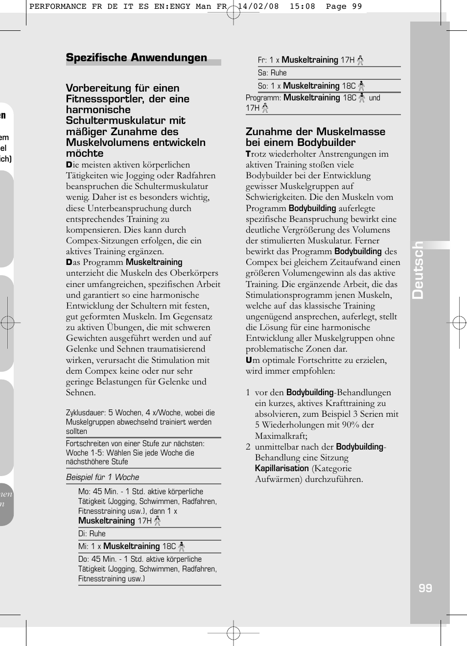 Deutsch, Spezifische anwendungen | Compex Performance User Manual | Page 101 / 313
