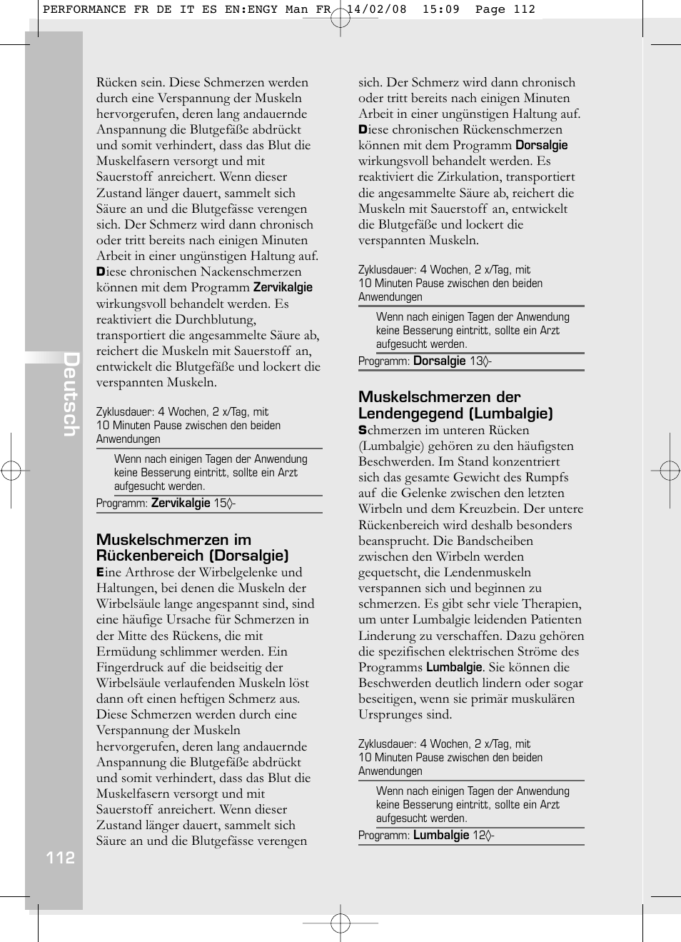 Deutsch | Compex Performance User Manual | Page 114 / 313