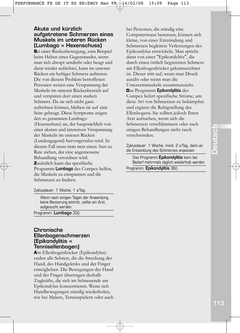 Deutsch | Compex Performance User Manual | Page 115 / 313