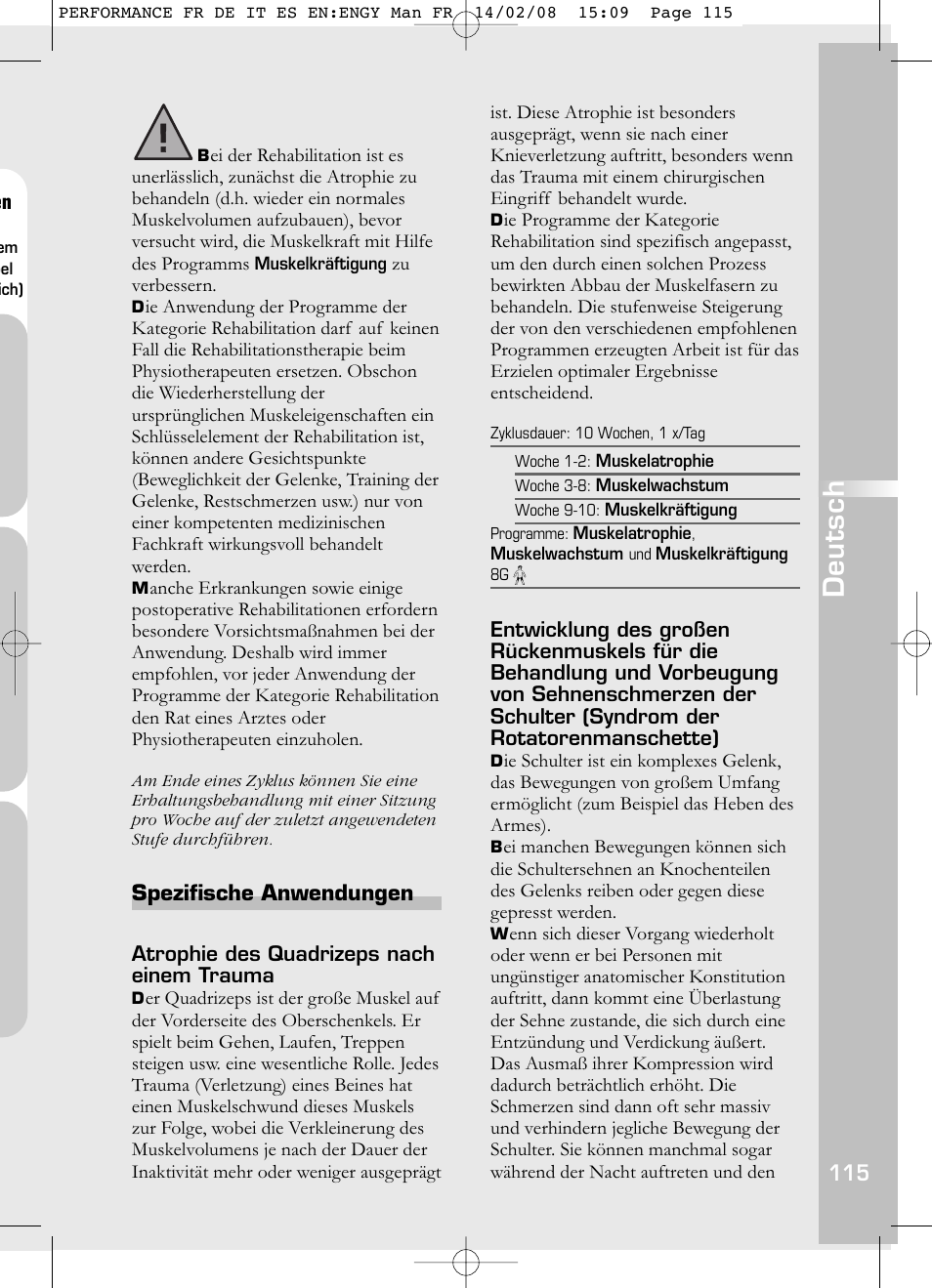Deutsch, Spezifische anwendungen | Compex Performance User Manual | Page 117 / 313
