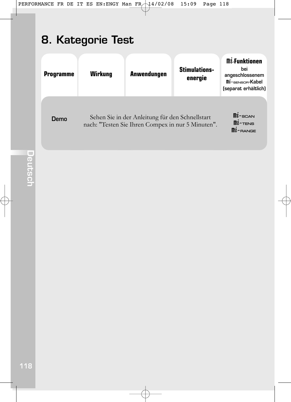 Kategorie test, Deutsch | Compex Performance User Manual | Page 120 / 313