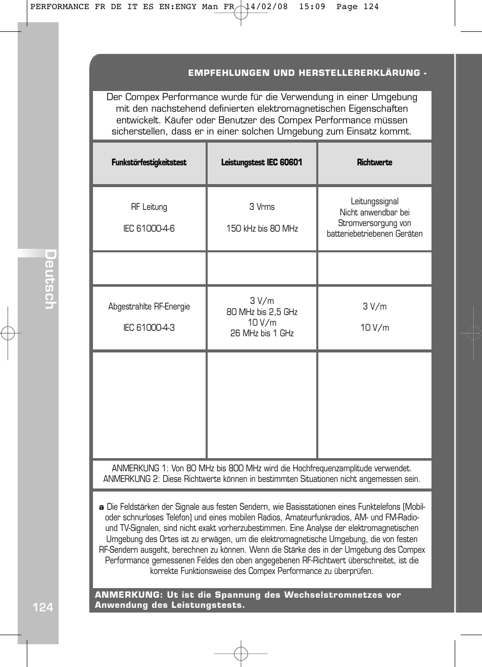 Deutsch | Compex Performance User Manual | Page 126 / 313