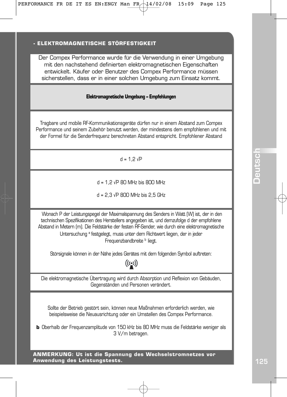 Deutsch | Compex Performance User Manual | Page 127 / 313
