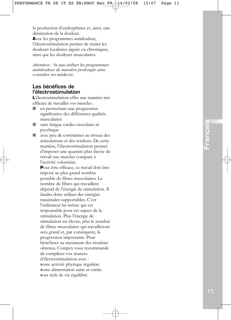 Français | Compex Performance User Manual | Page 13 / 313