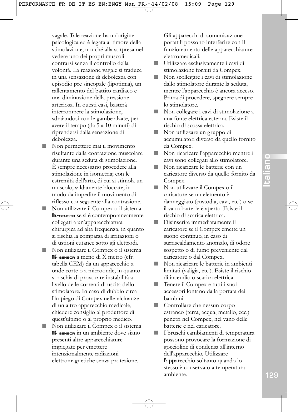 Italiano | Compex Performance User Manual | Page 131 / 313
