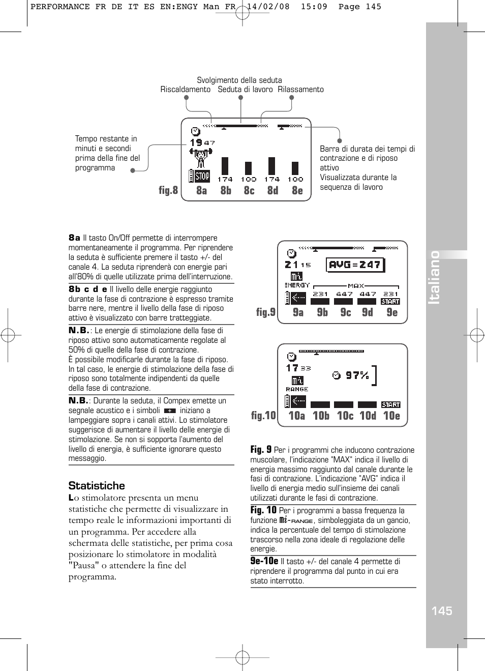 Italiano, Statistiche | Compex Performance User Manual | Page 147 / 313