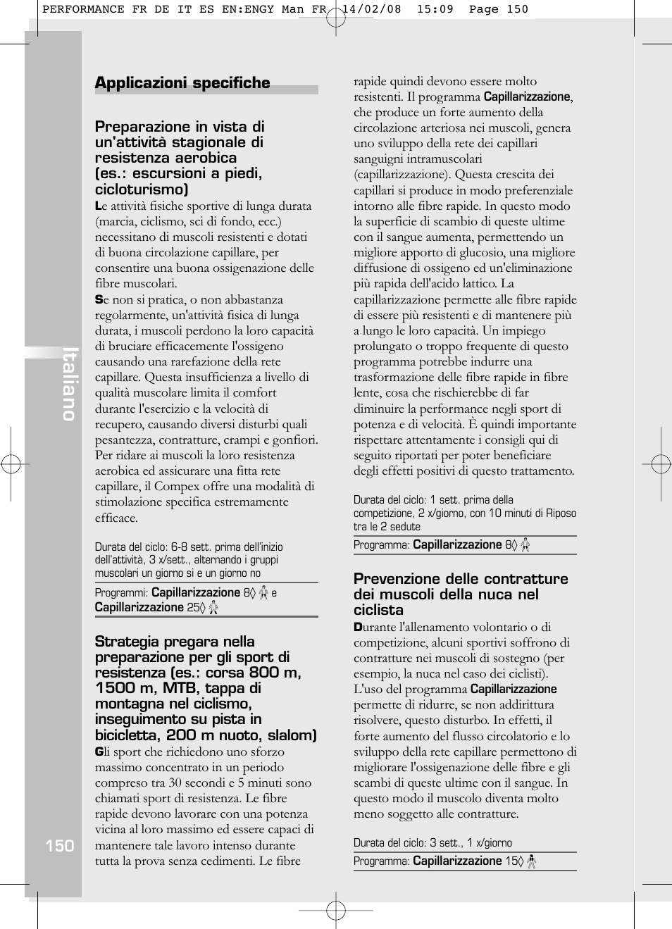 Italiano | Compex Performance User Manual | Page 152 / 313
