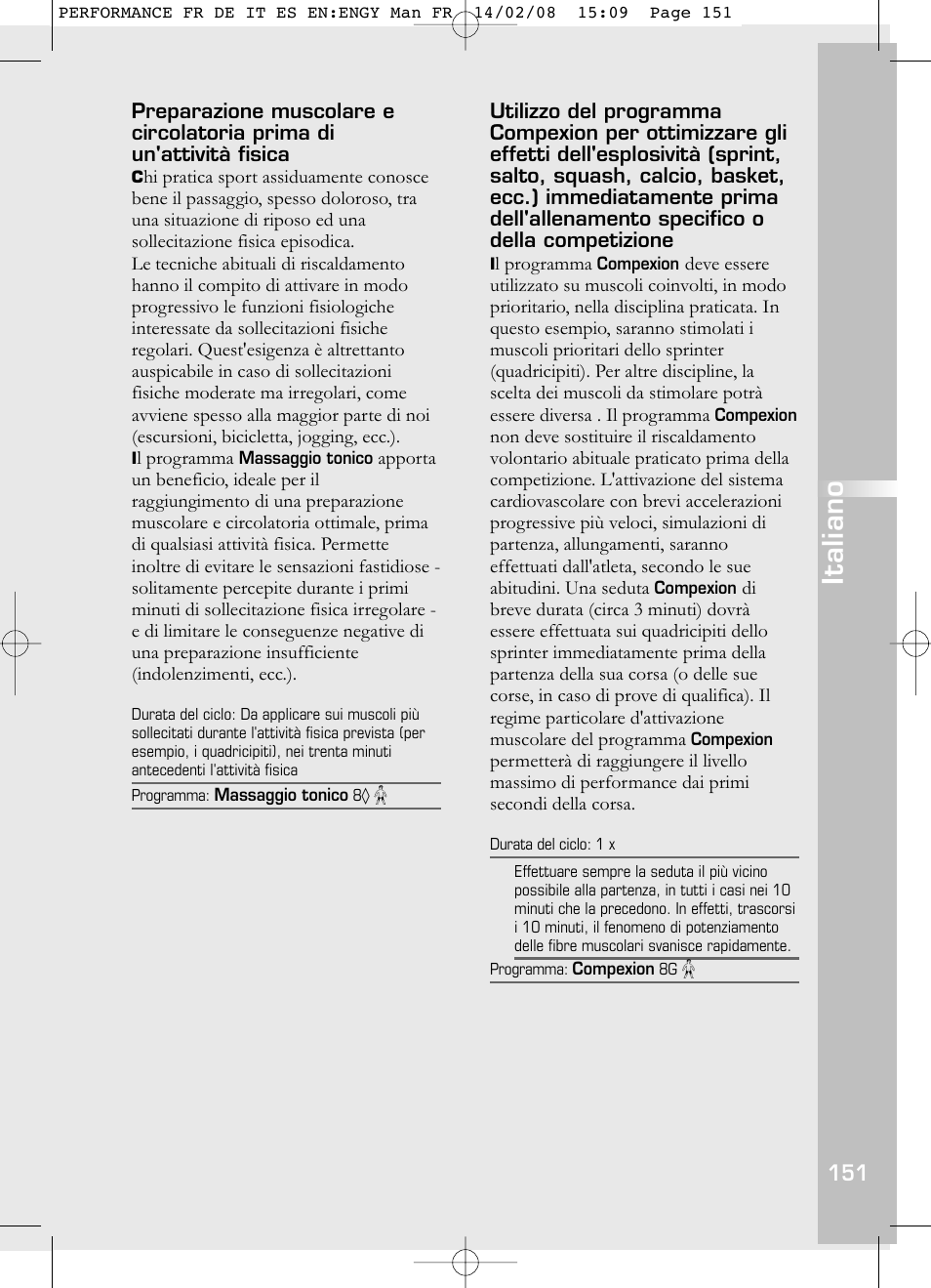 Italiano | Compex Performance User Manual | Page 153 / 313